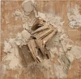 John Latham, Unspecified Material, 1959, acrylic, wire, metal, electric cable, plaster and books on burlap, mounted on panel