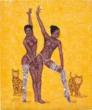 Foster Sakyiamah, Yellow Girls Synced, 2021, acrylic on canvas