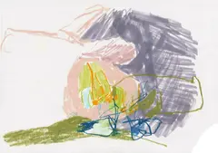 Jadé Fadojutimi, What kind of foetus grows here?, 2020, marker pen, oil stick and coloured pencil on paper