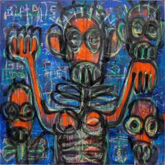Untitled by Aboudia, 2021, acrylic and oil pastel on canvas, sold Mar 2022