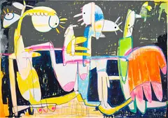 Rafa Macarrón, Viaje al Espacio, 2020, mixed media and paper collage on canvas