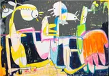 Rafa Macarrón, Viaje al Espacio, 2020, mixed media and paper collage on canvas