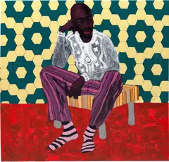 Thought Pattern by Godwin Champs Namuyimba, 2020, paper collage and oil on canvas, sold Apr 2022