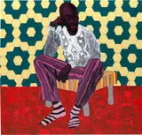 Godwin Champs Namuyimba, Thought Pattern, 2020, paper collage and oil on canvas