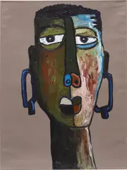 Self 3 by Isshaq Ismail, 2018, acrylic on denim, sold Apr 2022