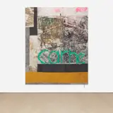 Oscar Murillo, Carne, 2013, graphite, spray paint, oil stick, oil, plastic and debris on stitched canvas