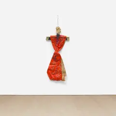 Terrence Musekiwa, Foreign Spirits #1, 2016, stone, metal, found objects and oil on burlap