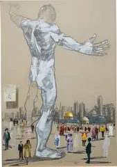 Abebe Dawit, Existence 4, 2018, graphite, charcoal and paper collage on cardboard