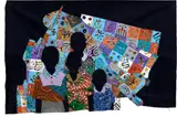 Raphael Adjetey Adjei Mayne, Untitled, 2020, African wax print, acrylic and threads on unstretched canvas