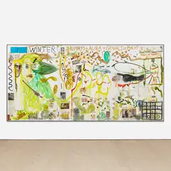 Jonathan Meese, IM WINTER KAM’S RAUS, ES WAR DER NiKOLAUS MIT MARZIPANSN (lock‘s im winter), 2007, mixed media and oil on canvas, in artist's frame, in 3 parts