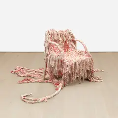 Lucy Dodd, Woven Chair, 2012, woven cotton yarn on metal frame