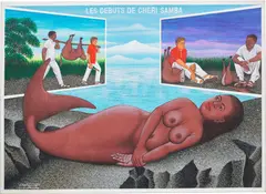 Chéri Samba, LES DEBUTS DE CHERI SAMBA, 2000, graphite, glitter and acrylic on canvas