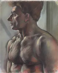 The Bodybuilder by Peter Howson, 1986, pastel on paper, sold Apr 2022