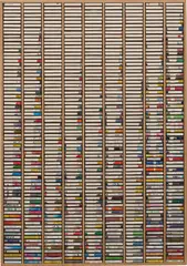 Gregor Hildebrandt, Kassettenkasten: Best, 2012, acrylic on inlays, plastic cassette cases, in artist's wooden frame