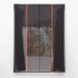 Valerie Snobeck, Standard Extension, 2011, debris netting, mirror, print on paper, print on Foamex board, wood, gesso, hardware and door barricade brackets