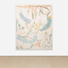 Dan Colen, Robert Downey Jr., Robin Bird, Rob Zombie, 2010, chewing gum on unprimed canvas