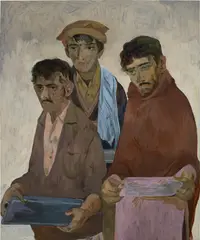 Salman Toor, Three Men with Trays, 2018, oil on panel