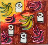 Toilet Paper, Plantains + Bananas by Katherine Bernhardt, 2015, acrylic and spray paint on canvas, sold Jun 2022