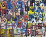 Aboudia, Untitled, 2016, oil, crayon and paper collage on canvas