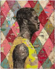 Derek Fordjour, No. 16, 2014, oil pastel, charcoal, acrylic and newspaper collage on canvas