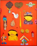 Osgemeos, Untitled, 2012, mixed media on canvas, in artist's frame