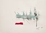 Georges Mathieu, Pritz, 1969, watercolour, ink and red felt collage on paper
