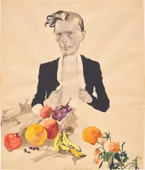 Salman Toor, Jinnah With Fruits, 2010, graphite, pen and watercolour on paper