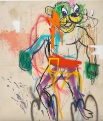 George Morton-Clark, Spoon for a gun fight, 2020, oil stick, charcoal, acrylic and spray paint on canvas