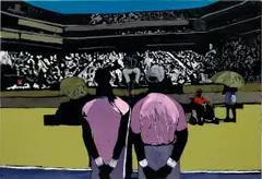 First Serve by Reggie Burrows Hodges, 2019, acrylic and pastel on canvas, sold Oct 2022
