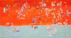 Rafa Macarrón, Un Día en la Playa, 2013, acrylic, ink, crayon and paper collage on canvas, in artist’s acrylic box