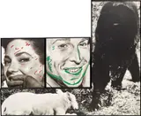Female and Male Faces (With Notations) with Black and White Commentary by John Baldessari, 1989, vinyl paint on black and white photograph, in 3 parts, offered Oct 2022