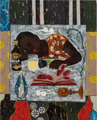 White Square by Godwin Champs Namuyimba, 2019, oil and paper collage on canvas, sold Oct 2022