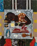 Godwin Champs Namuyimba, White Square, 2019, oil and paper collage on canvas