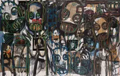Aboudia, Untitled, 2013, acrylic, pastel and paper collage on canvas