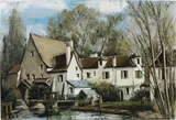 Bernard Buffet, Environs de Montfort-L'Amaury, Le Moulin des Dalles, 1975, oil on canvas