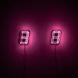 Tatsuo Miyajima, Counter me on - 1, 2003, neon tube, IC controller, electric wire and stainless steel mirror, in 2 parts