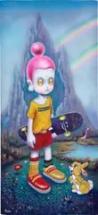 Skater in Nirvana by Yosuke Ueno, 2020, acrylic on canvas mounted on panel, sold Oct 2022