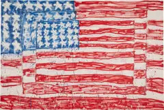 Madsaki, Three Flags 3, 2018, acrylic and spray paint on canvas