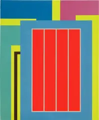 Differential Phase by Peter Halley, 2000, acrylic, fluorescent acrylic, pearlescent acrylic, and Roll-a-Tex on canvas, sold Oct 2022