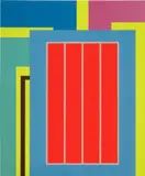 Peter Halley, Differential Phase, 2000, acrylic, fluorescent acrylic, pearlescent acrylic, and Roll-a-Tex on canvas