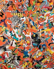 Borna Sammak, Untitled, 2018, beach towels, vinyl and embroidery on canvas