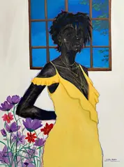 Wahab Saheed, Daytime Blues, 2021, acrylic, charcoal, chalk and oil pastel on canvas