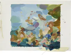 Study by Flora Yukhnovich, 2018, oil and masking tape on paper, sold Oct 2022