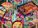 Kate Pincus-Whitney, Paradise à la Carte: Parilla in the Boedo (Capital City Buenos Aires), 2021, acrylic, polycolour and gouache on canvas