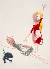 Andi Fischer, Ritter wo am Boden liegt, 2018, oil pastel on canvas