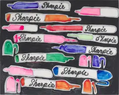 Sharpies on Black by Katherine Bernhardt, 2014, acrylic and spray paint on canvas, sold Dec 2022