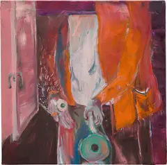 Tristan and his video art collection by Kristy M Chan, 2020, oil on canvas, sold Dec 2022