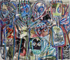 Untitled by Aboudia, 2014, acrylic, printed paper collage and oilstick on canvas, sold Dec 2022