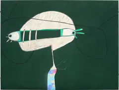Untitled by Rafa Macarrón, 2021, acrylic, ink and paper collage on canvas, sold Dec 2022