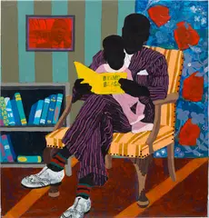 Godwin Champs Namuyimba, Black Fathering, 2020, oil and paper collage on canvas